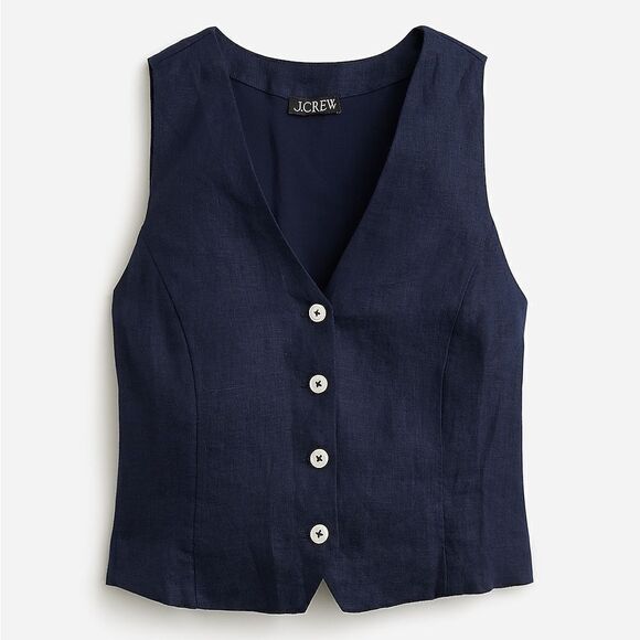 NWT J CREW  Slim-fit Kyra linen vest in dark navy - Picture 3 of 7